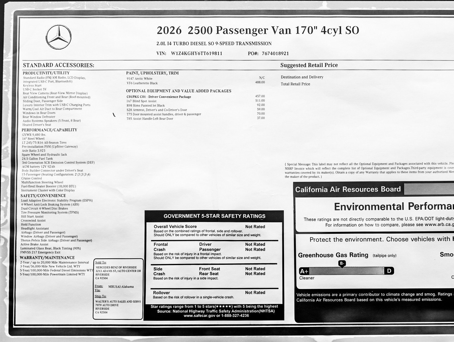 New 2026 Arctic White Mercedes-Benz 2500 High Roof I4 Diesel 170 RWD image 24
