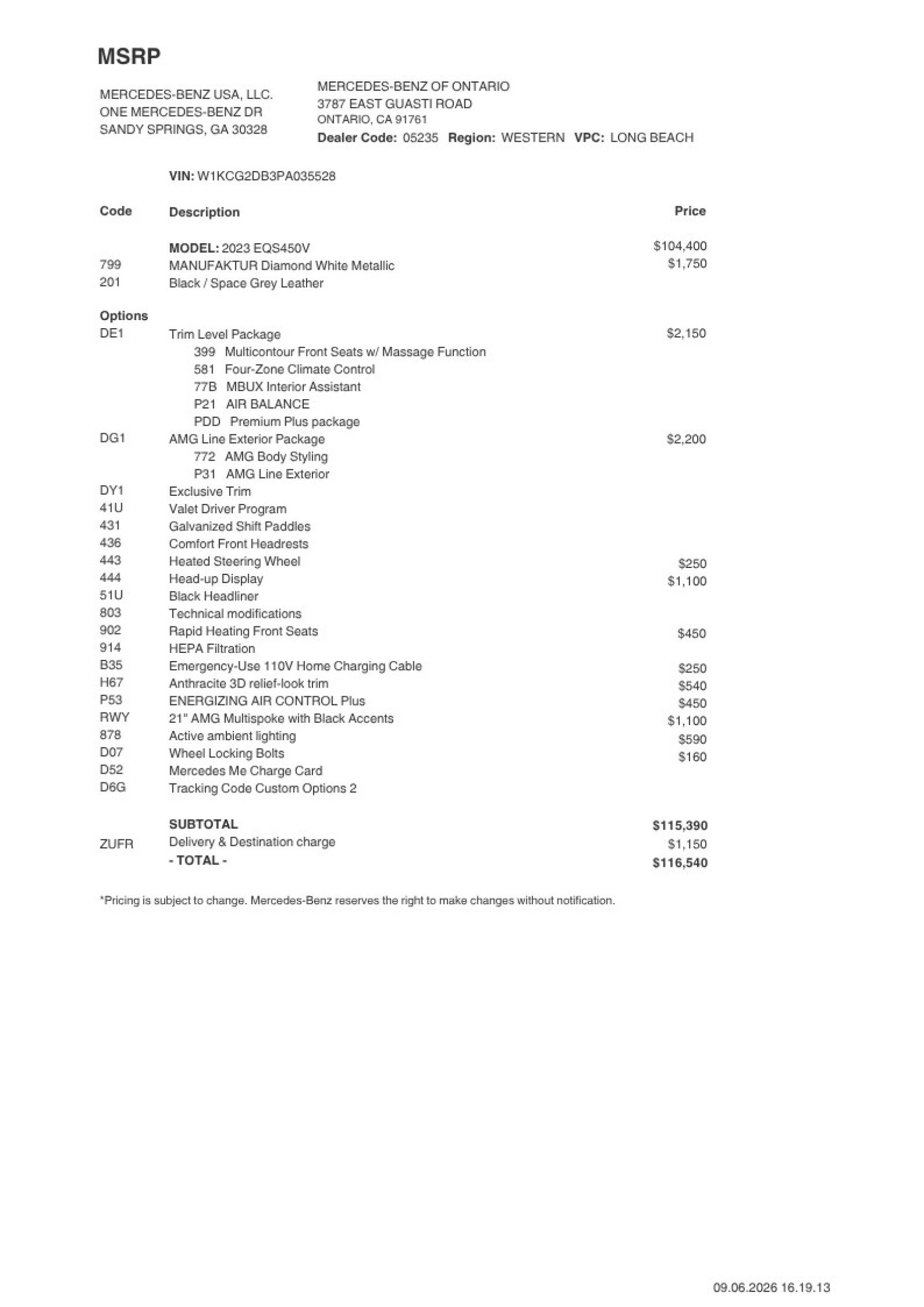 Certified 2023 Mercedes-Benz EQS Base with VIN W1KCG2DB3PA035528 for sale in Ontario, CA