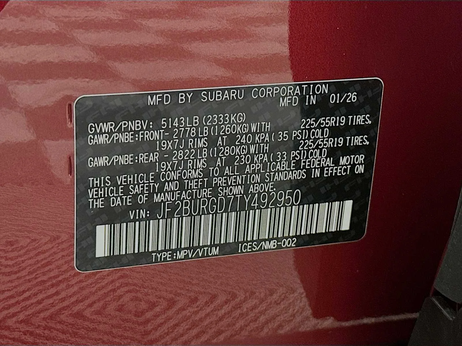 New 2026 CRIMSON RED PEARL Subaru Limited XT image 31