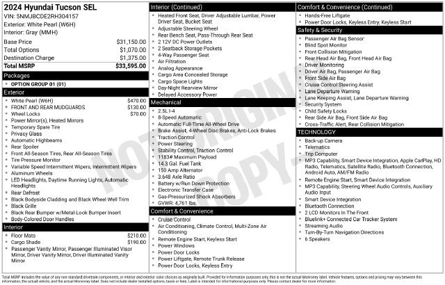 Used 2024 White Pearl Hyundai SEL image 38