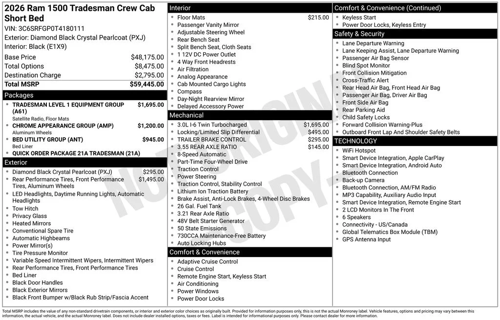 New 2026 Diamond Black Crystal Pearl-Coat Exterior Paint RAM Tradesman image 4