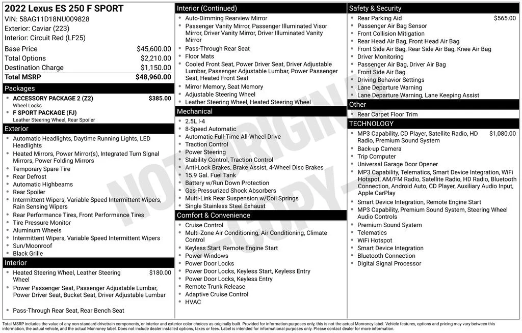 Used 2022 Black Lexus 250 image 2