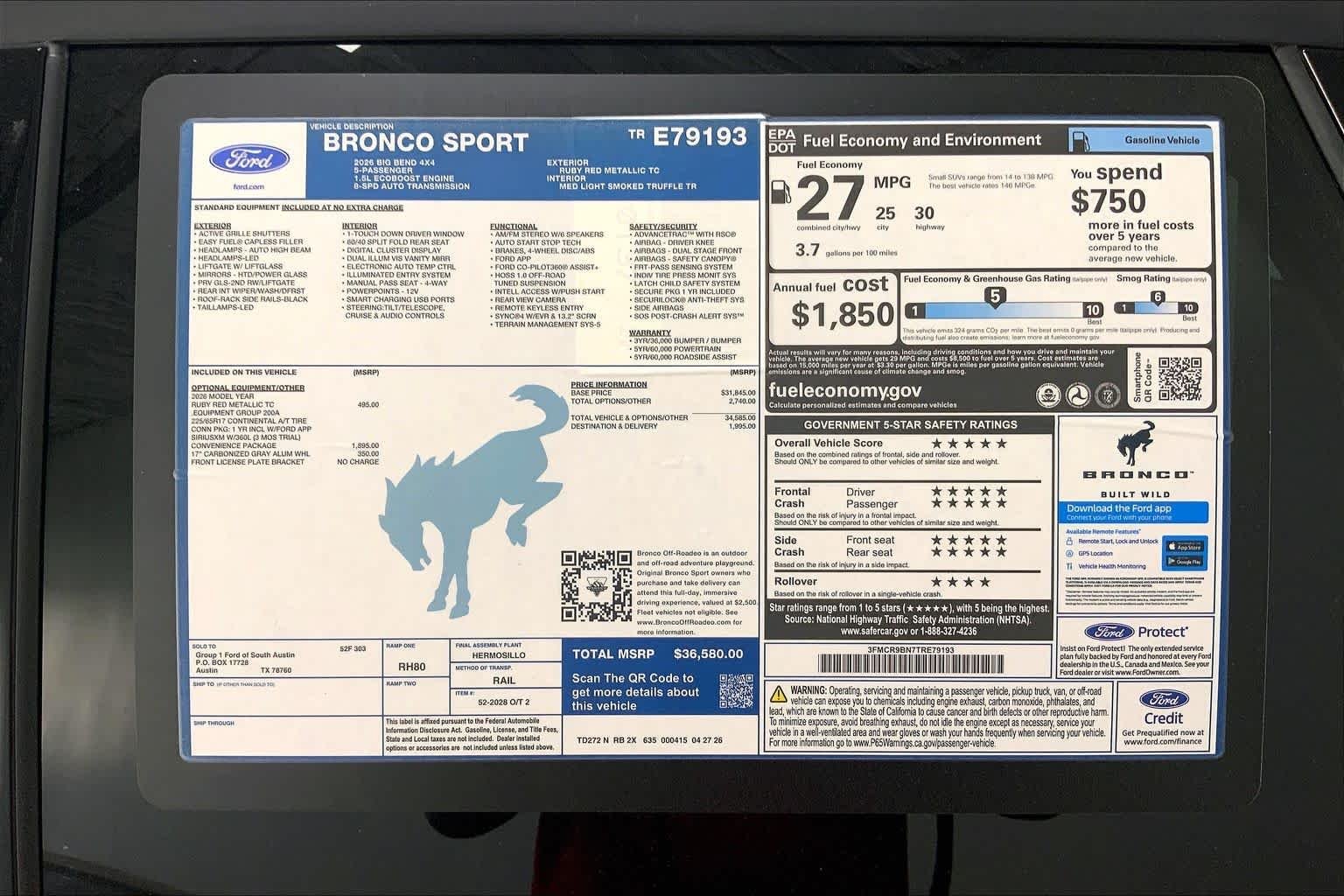 New 2026 Ruby Red Metallic Tinted Clearcoat Ford Big Bend® image 21