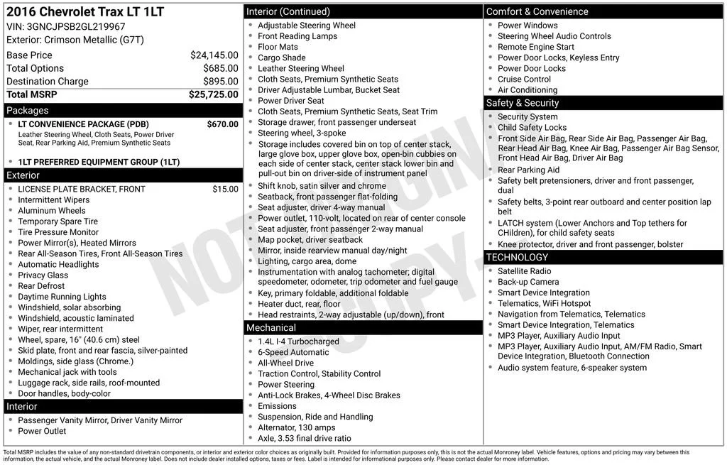 Used 2016 CRIMSON METALLIC Chevrolet LT image 5