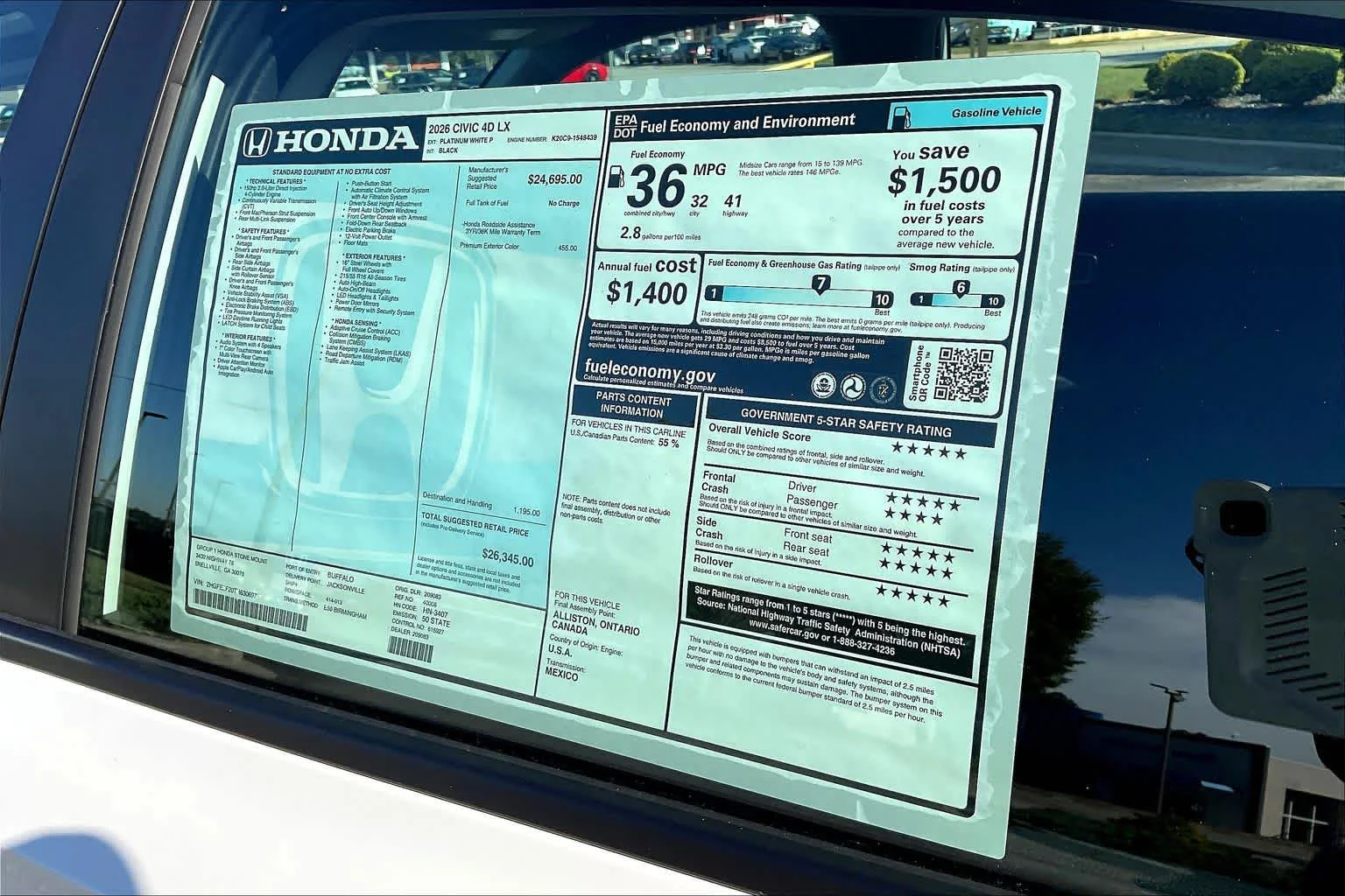 New 2026 Platinum White Pearl Honda LX image 20