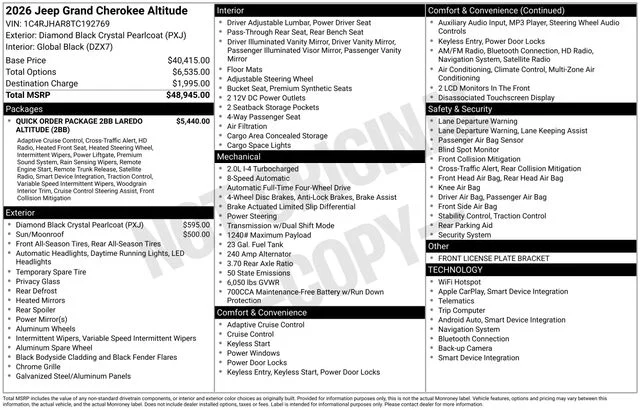 New 2026 Diamond Black Crystal Pearl-Coat Exterior Paint Jeep Altitude image 38