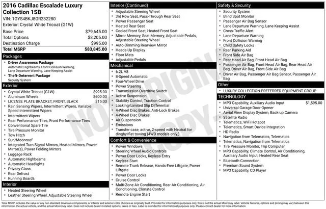 Used 2016 CRYSTAL WHITE TRICOAT Cadillac Luxury Collection image 1