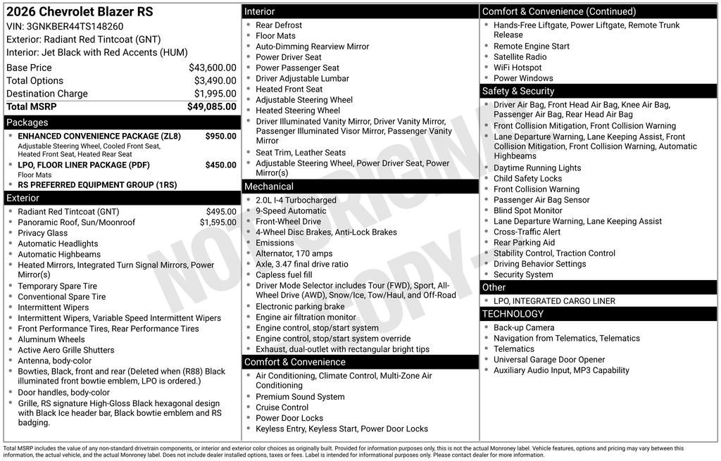 New 2026 Radiant Red Tintcoat Chevrolet RS image 5