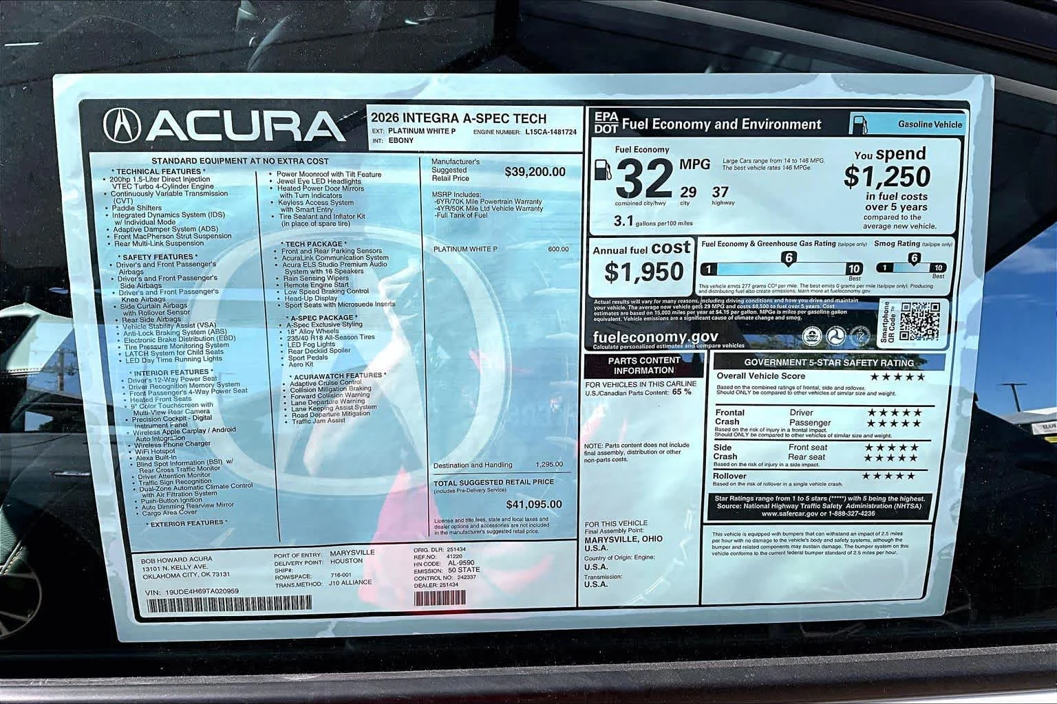 New 2026 Platinum White Pearl Acura w/A-Spec Technology Package image 18