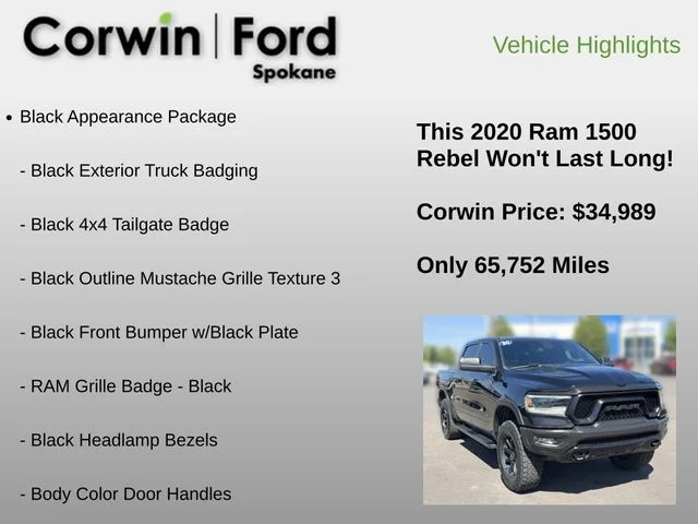 Used 2020 Diamond Black Ram Rebel image 6