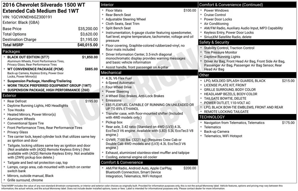 Used 2016 Black Chevrolet WT image 2