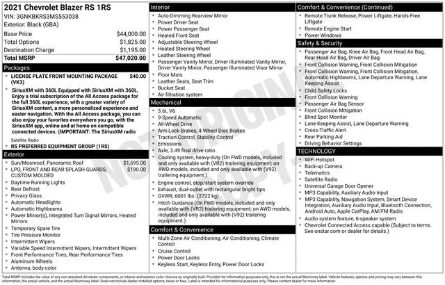 Used 2021 BLACK Chevrolet RS image 1