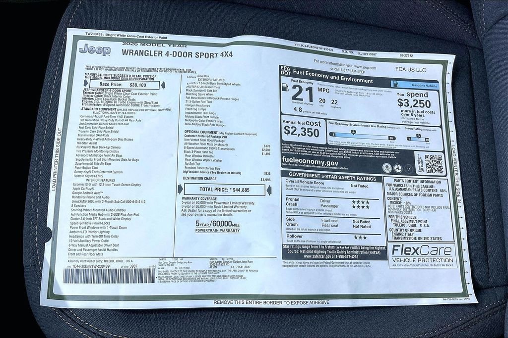 New 2026 Jeep Wrangler Sport 4D Sport Utility