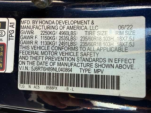 Used 2022 Obsidian Blue Pearl Honda EX-L image 13