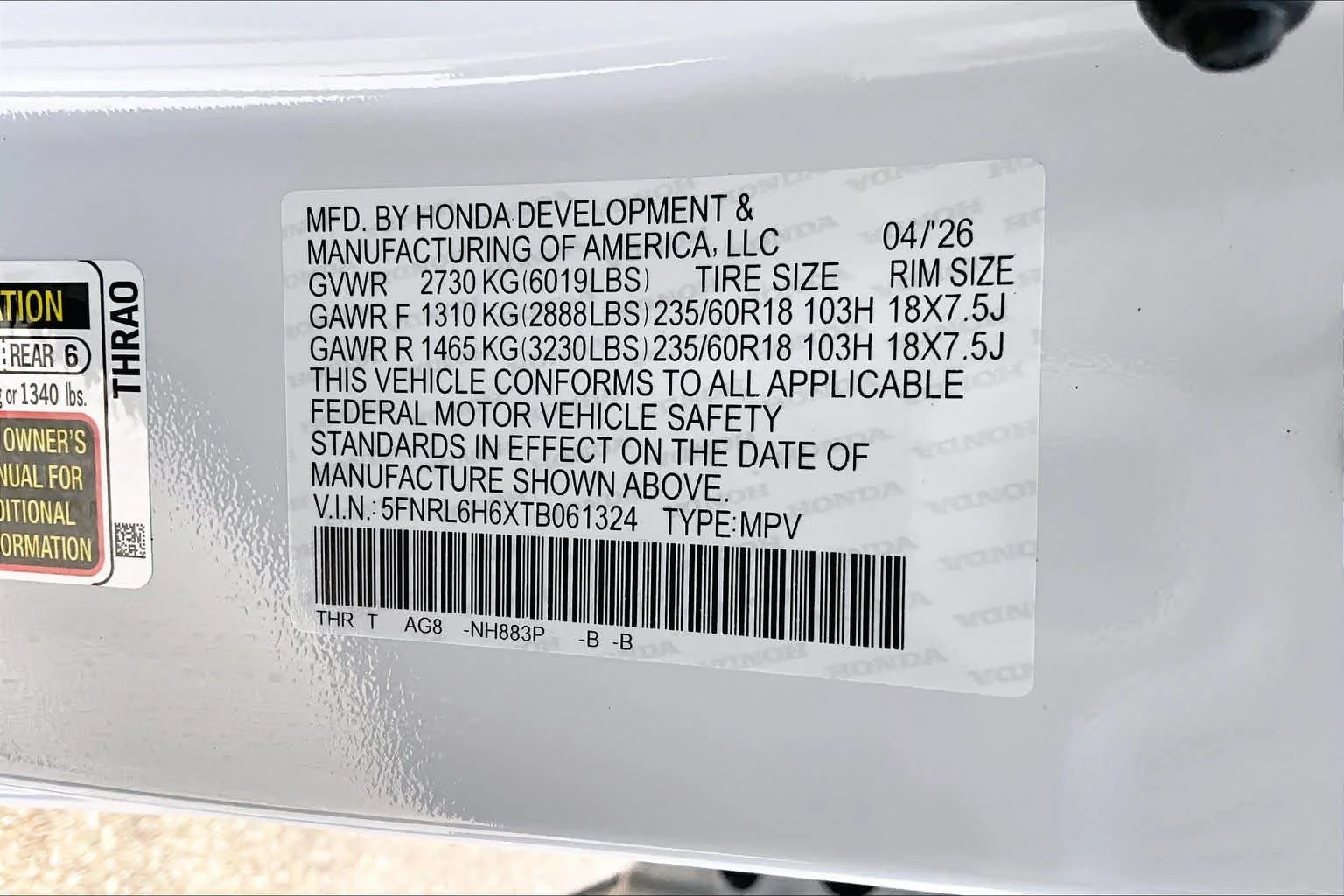 New 2026 Platinum White Pearl Honda EX-L image 22