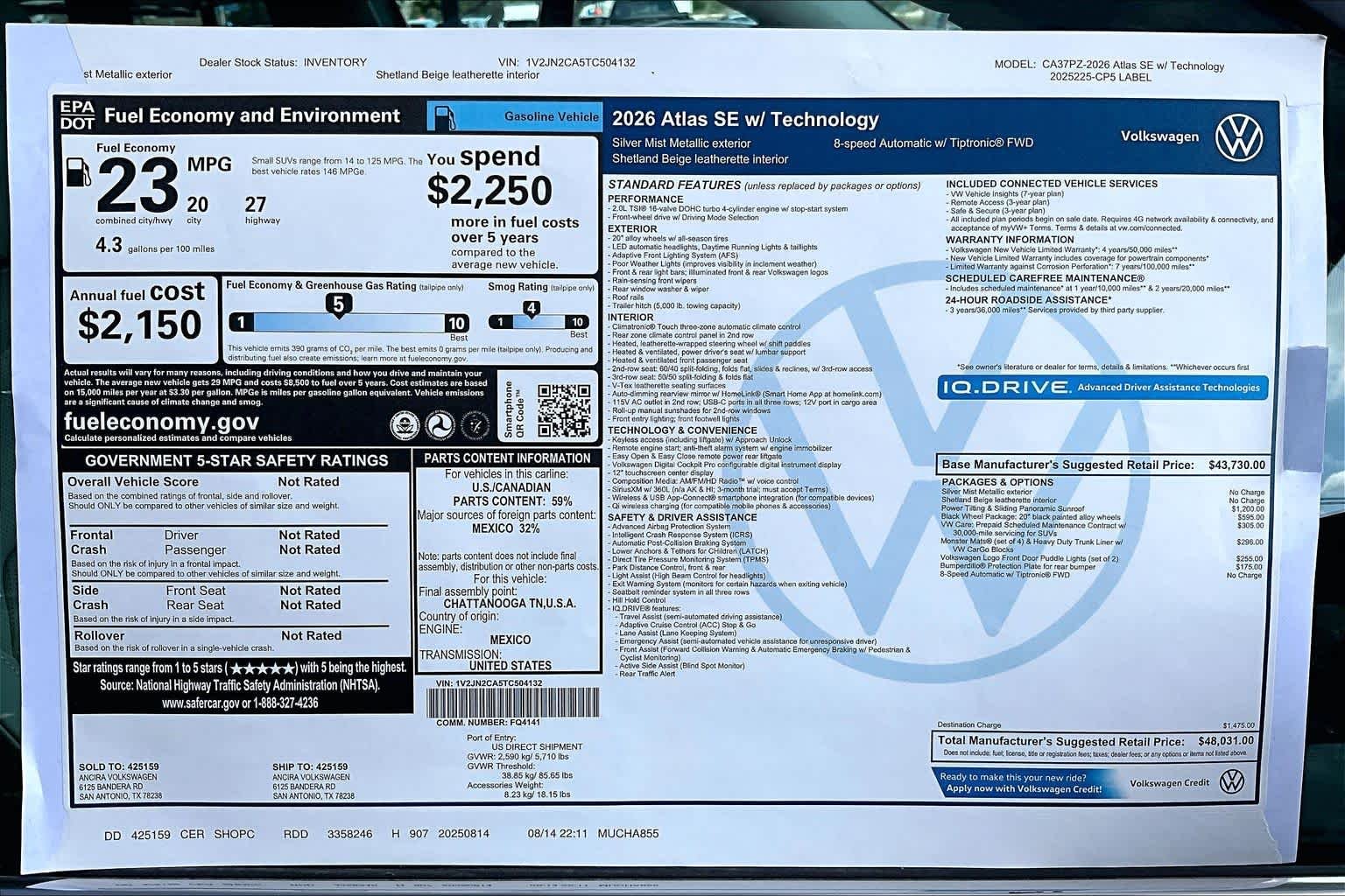 New 2026 Silver Mist Metallic Volkswagen 2.0T SE W/TECHNOLOGY image 18