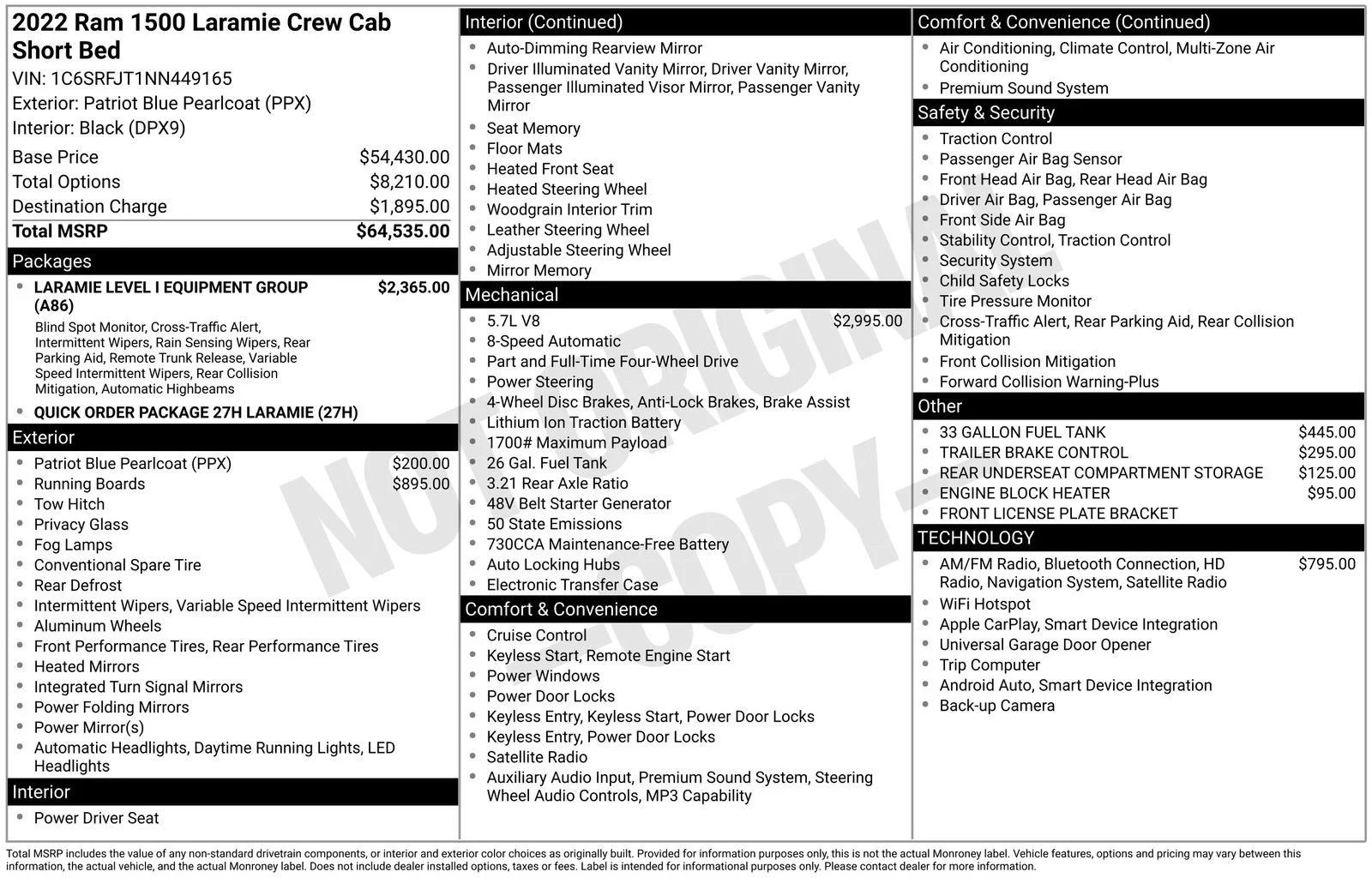 Used 2022 RAM Ram 1500 Pickup Laramie with VIN 1C6SRFJT1NN449165 for sale in Baxter, Minnesota