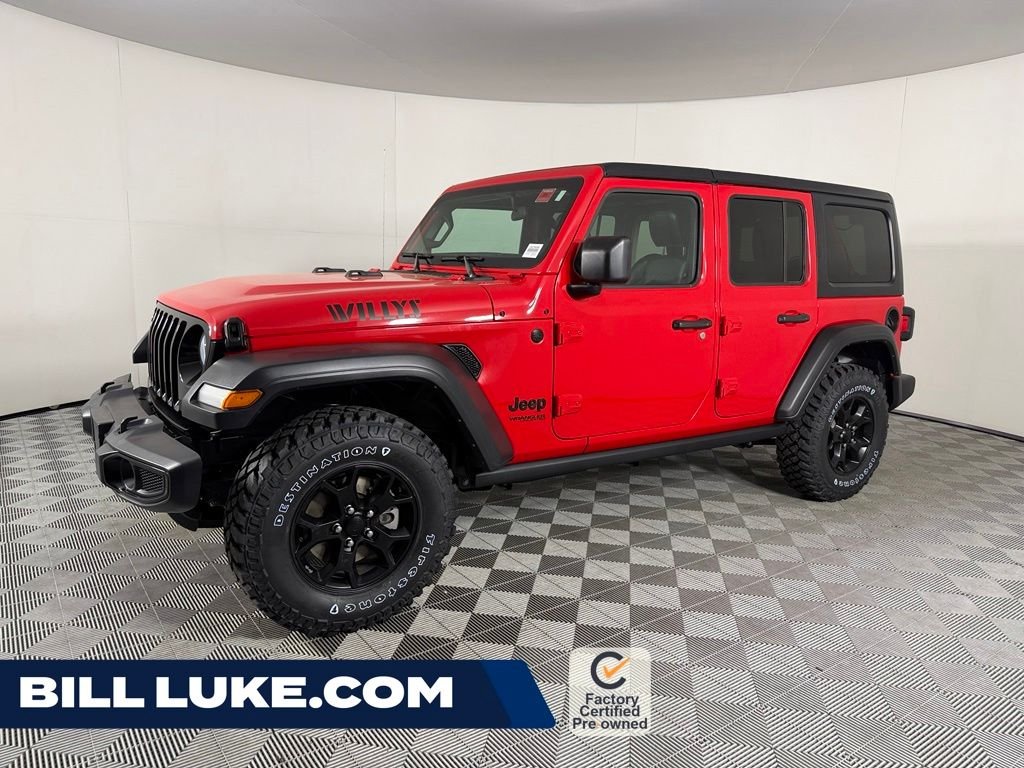 Certified Used 2022 Red Jeep Unlimited Willys image 1