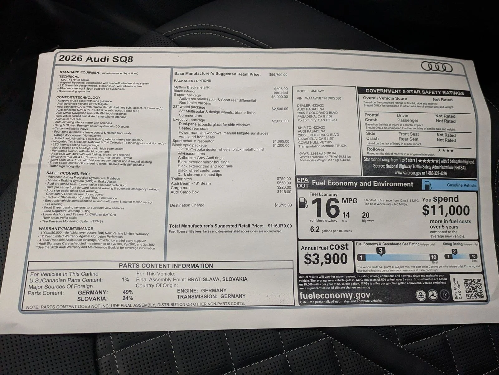 New 2026 Black Audi 4.0T Premium Plus image 18