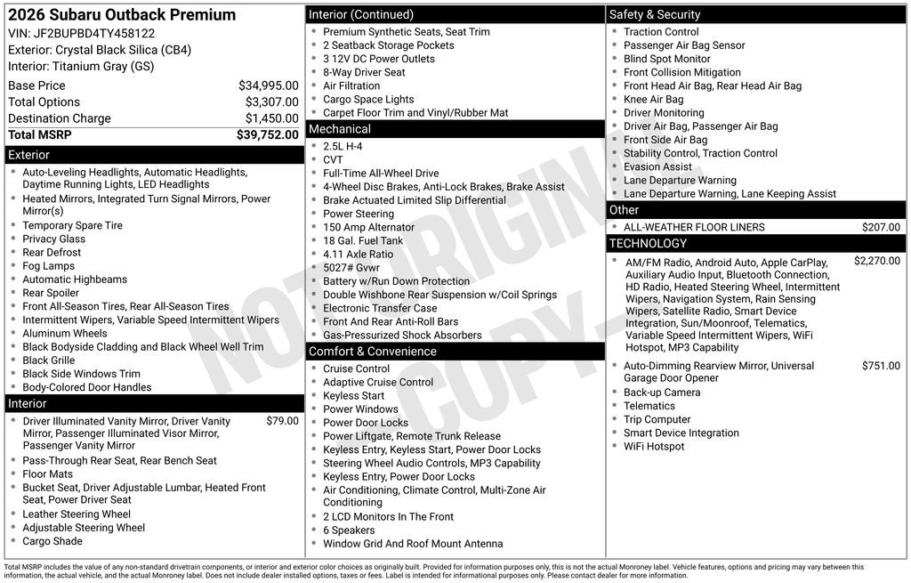 Used 2026 Crystal Black Silica Subaru Premium image 3