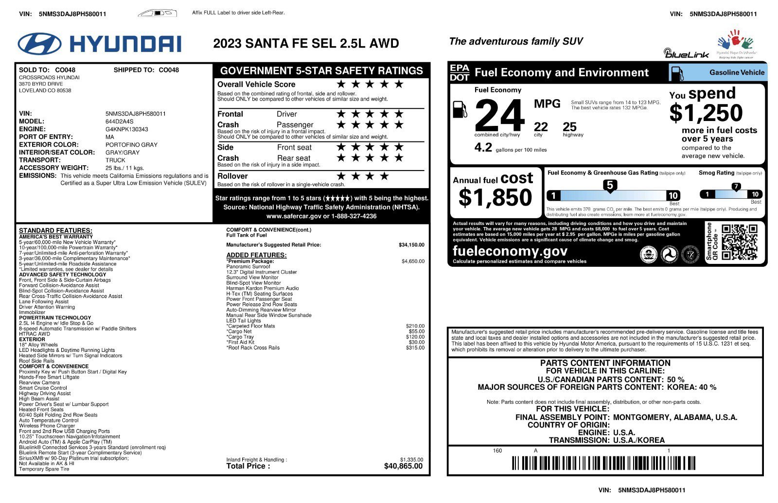 Certified Used 2023 Portofino Gray Hyundai SEL image 11
