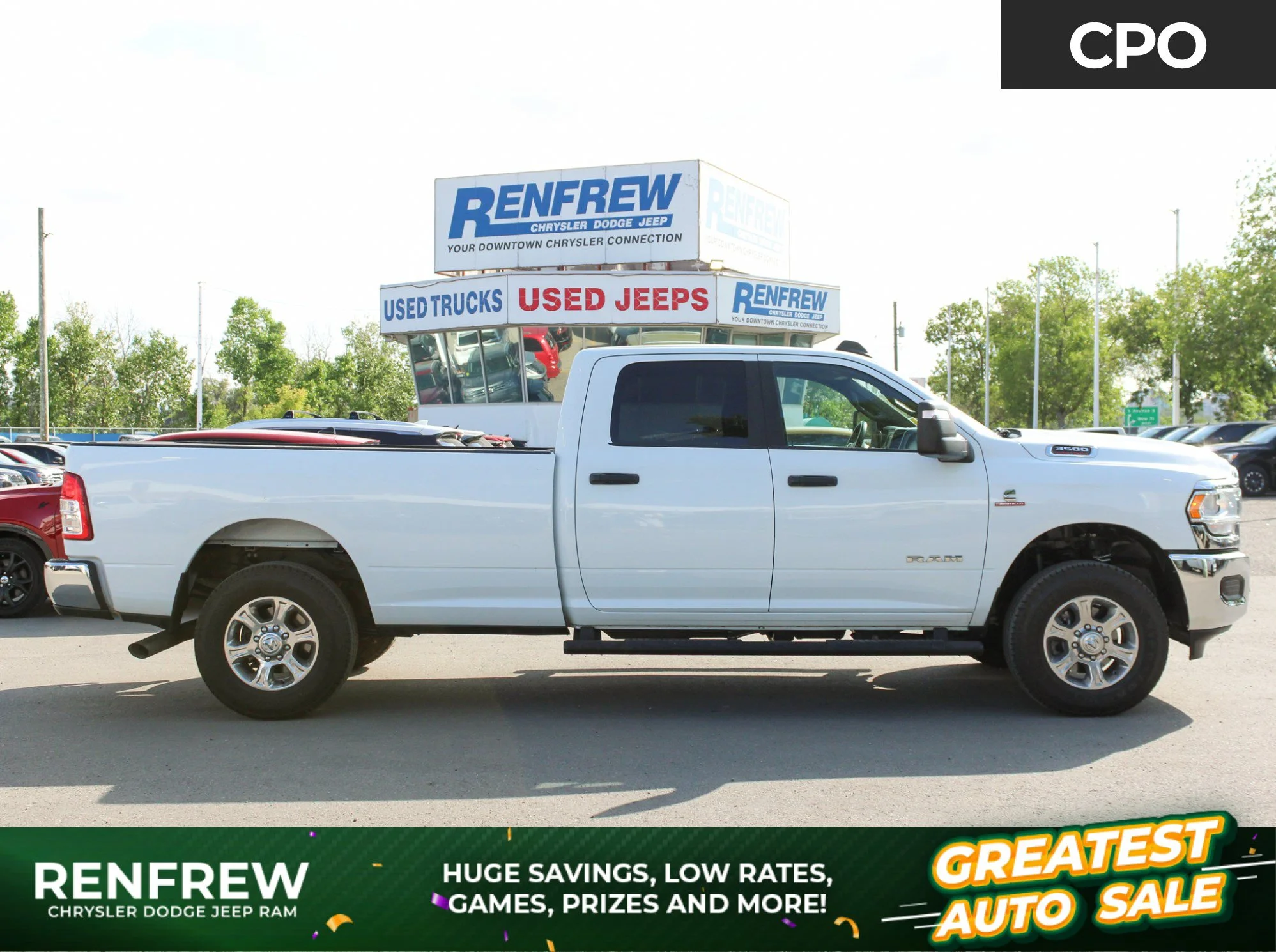 Certified Used 2023 White RAM Big Horn* Crew Cab 4x4, Long Box, Backup Camera, Remote Start, Rear Air Suspension image 1