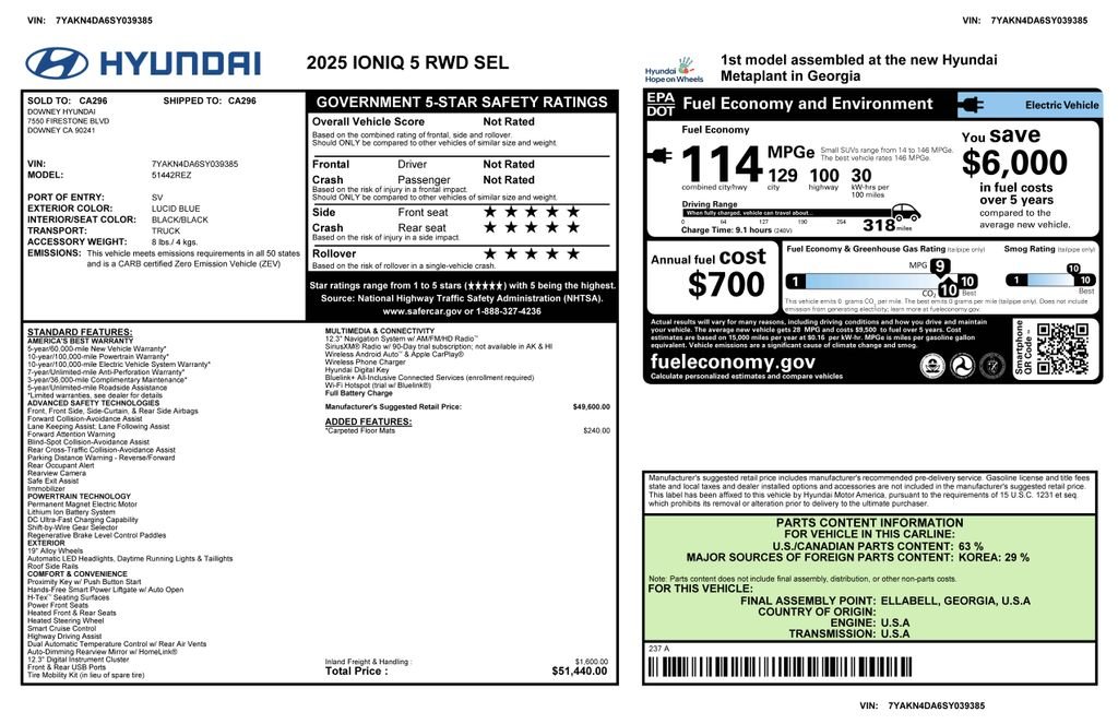 Used 2025 Hyundai IONIQ 5 SEL with VIN 7YAKN4DA6SY039385 for sale in Phoenix, AZ