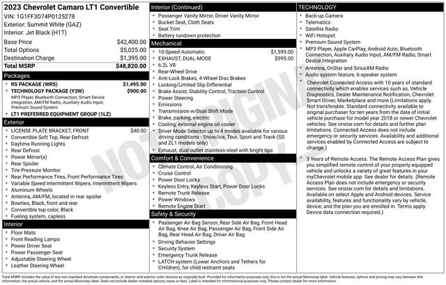 Used 2023 White Chevrolet LT1 image 1