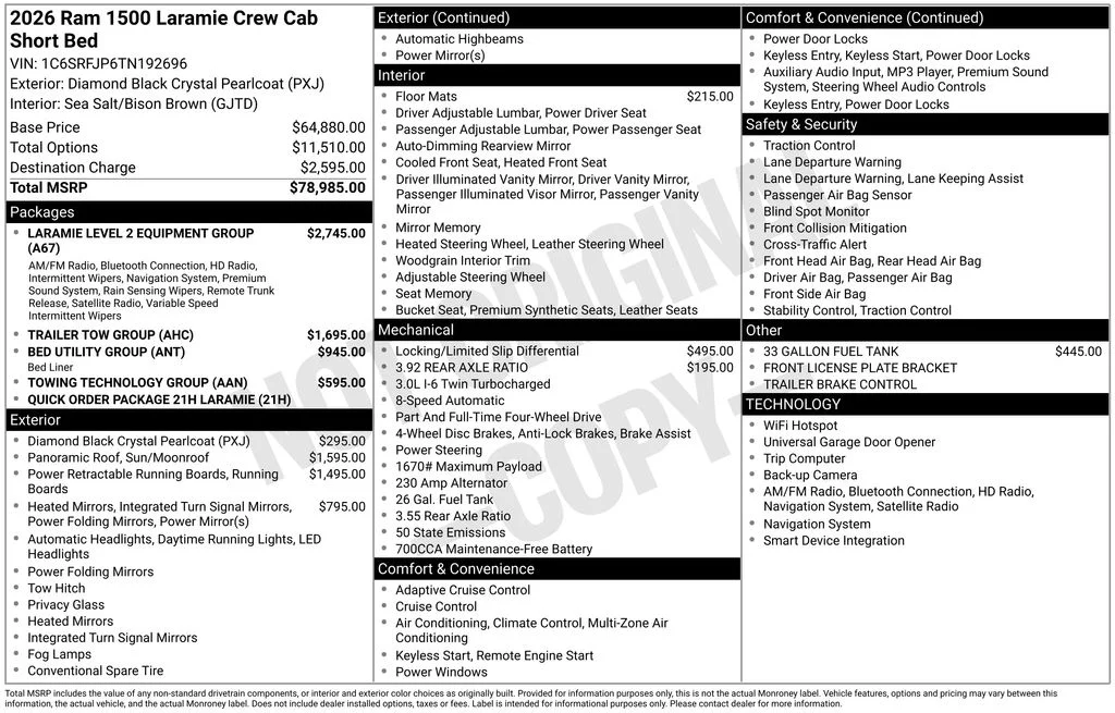 New 2026 Diamond Black Crystal Pearl-Coat Exterior Paint RAM Laramie image 6