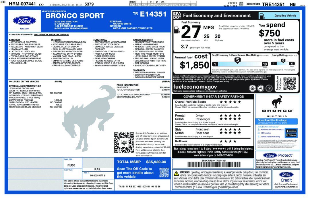 Used 2026 Oxford White Clearcoat Ford Big Bend image 11