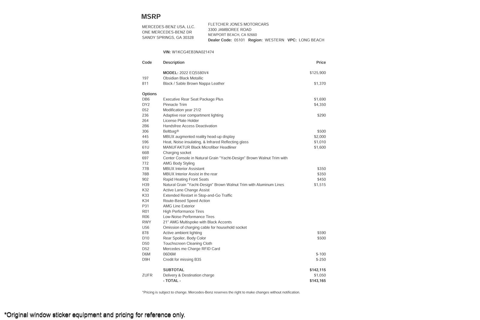 Certified 2022 Mercedes-Benz EQS Base with VIN W1KCG4EB3NA021474 for sale in Newport Beach, CA