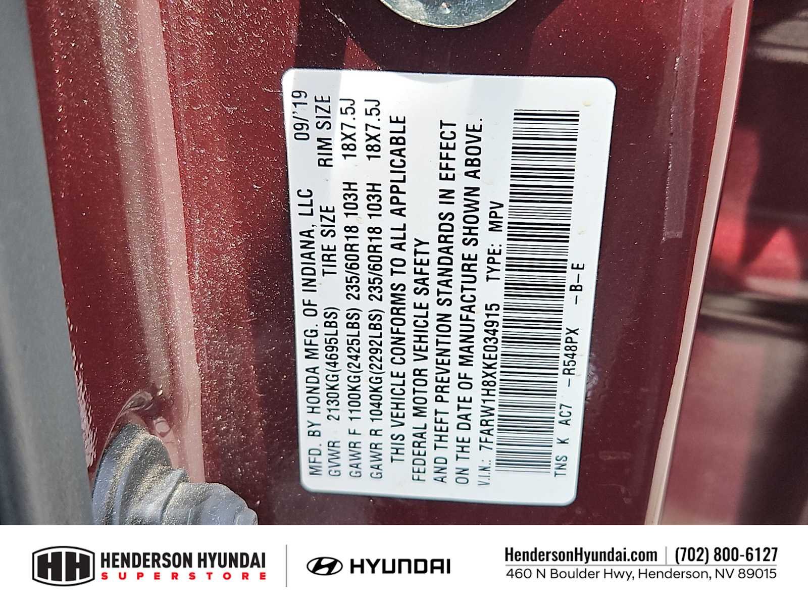 Used 2019 Basque Red Pearl II Honda EX-L image 34