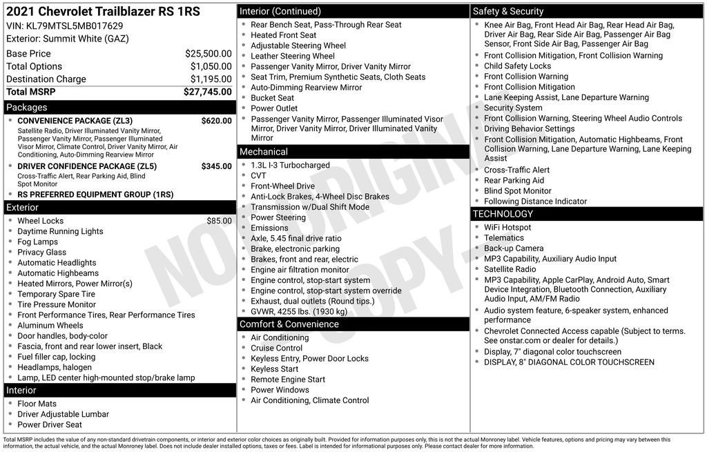 Used 2021 White Chevrolet RS image 6