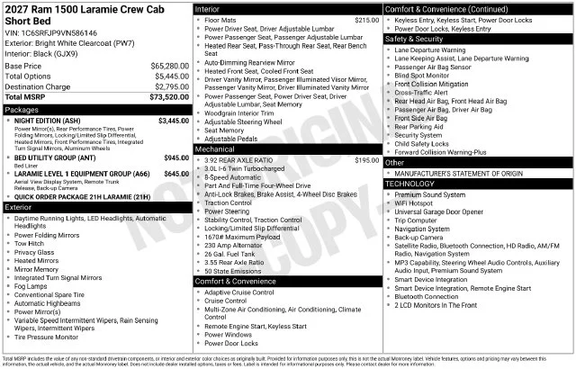 New 2027 Bright White Clear-Coat Exterior Paint RAM LARAMIE image 25