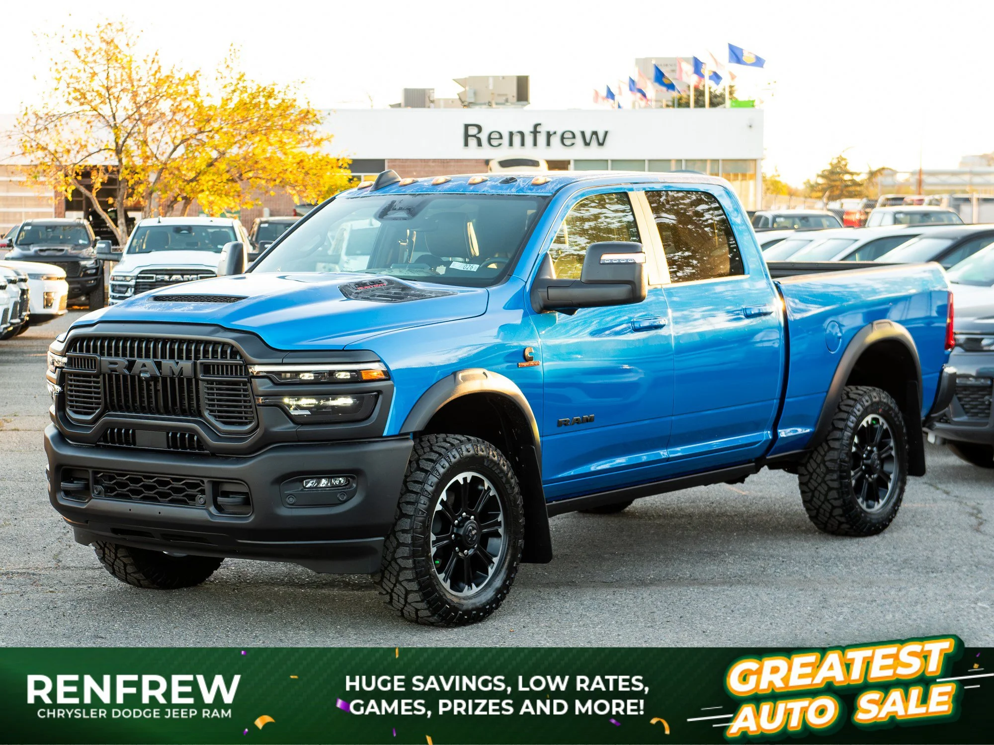 New 2027 Blue RAM Rebel* Crew Cab 4x4, Sunroof, Towing Tech Group, Passenger Screen image 1