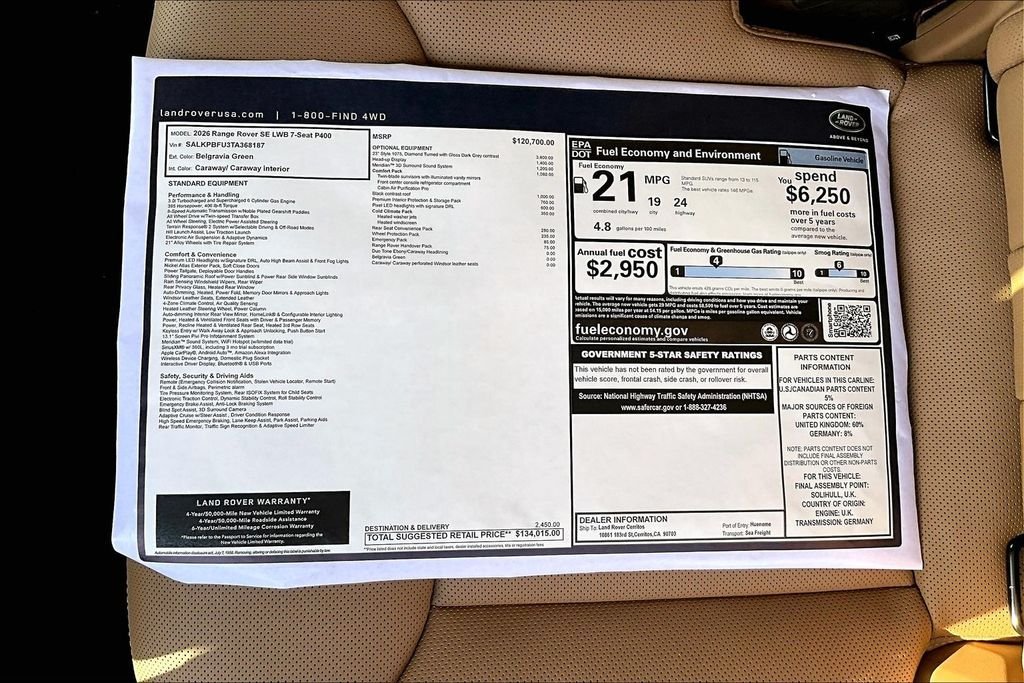 New 2026 BELGRAVIA GREEN Land Rover SE 7 Seats image 15