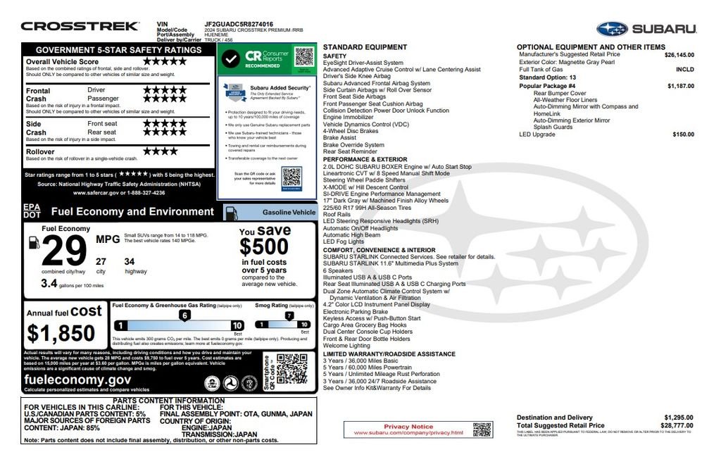 Certified Used 2024 Gray Subaru Premium image 4