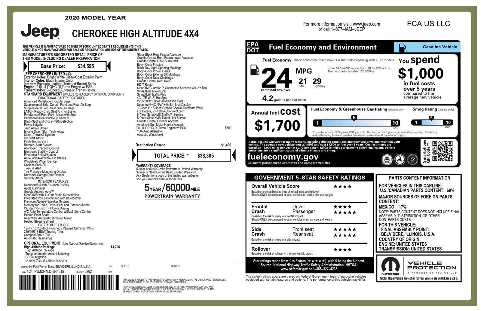 Used 2020 Jeep Cherokee Limited with VIN 1C4PJMDN4LD544815 for sale in Waconia, Minnesota