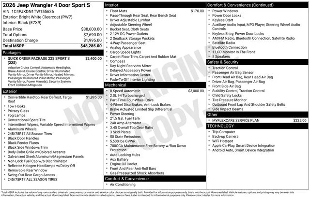 New 2026 Bright White Clear-Coat Exterior Paint Jeep Sport S image 28