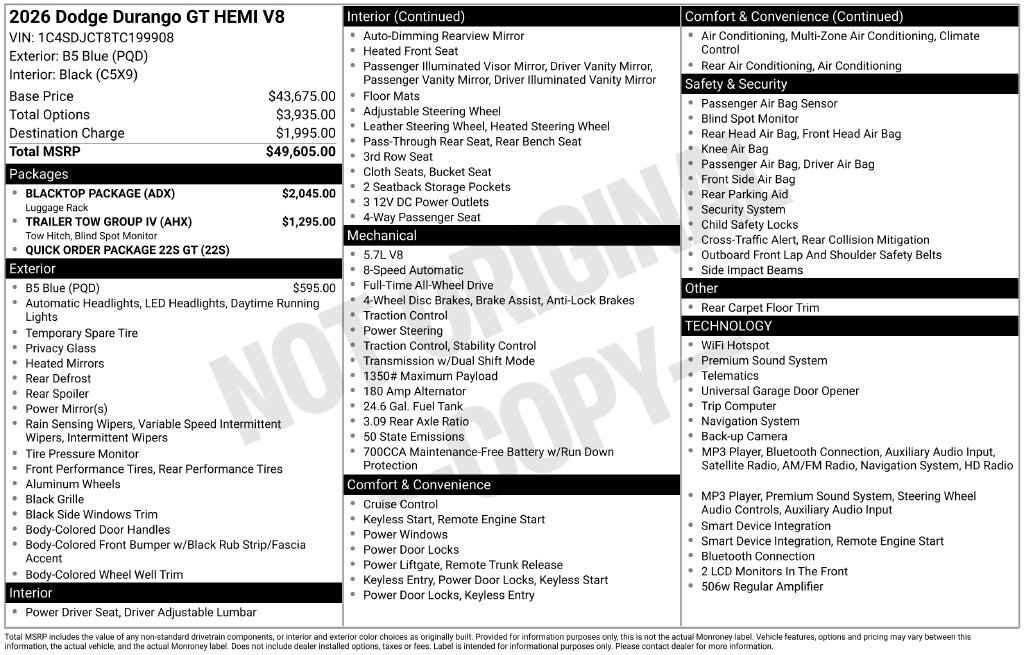 New 2026 B5 Blue Exterior Paint Dodge GT HEMI V8 image 5