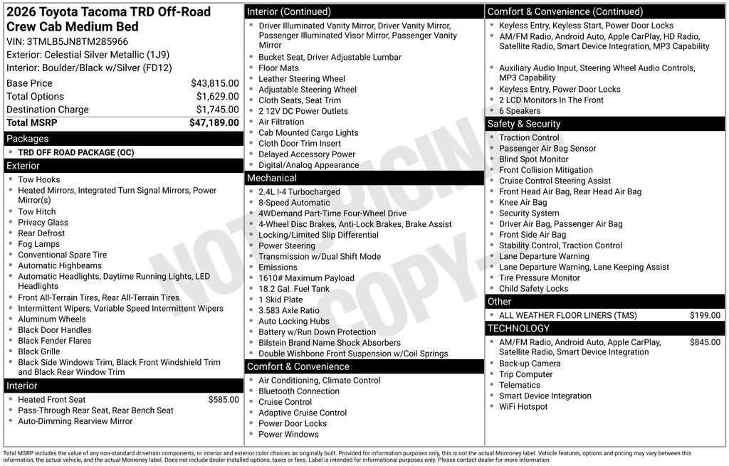 New 2026 Celestial Silver Metallic Toyota  TRD Off-Road image 7