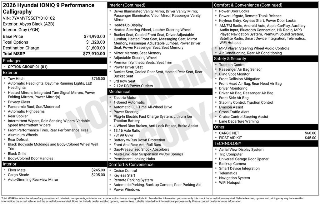 Used 2026 Hyundai IONIQ 9 Performance Calligraphy with VIN 7YAMYFS56TY010102 for sale in Highland Park, IL