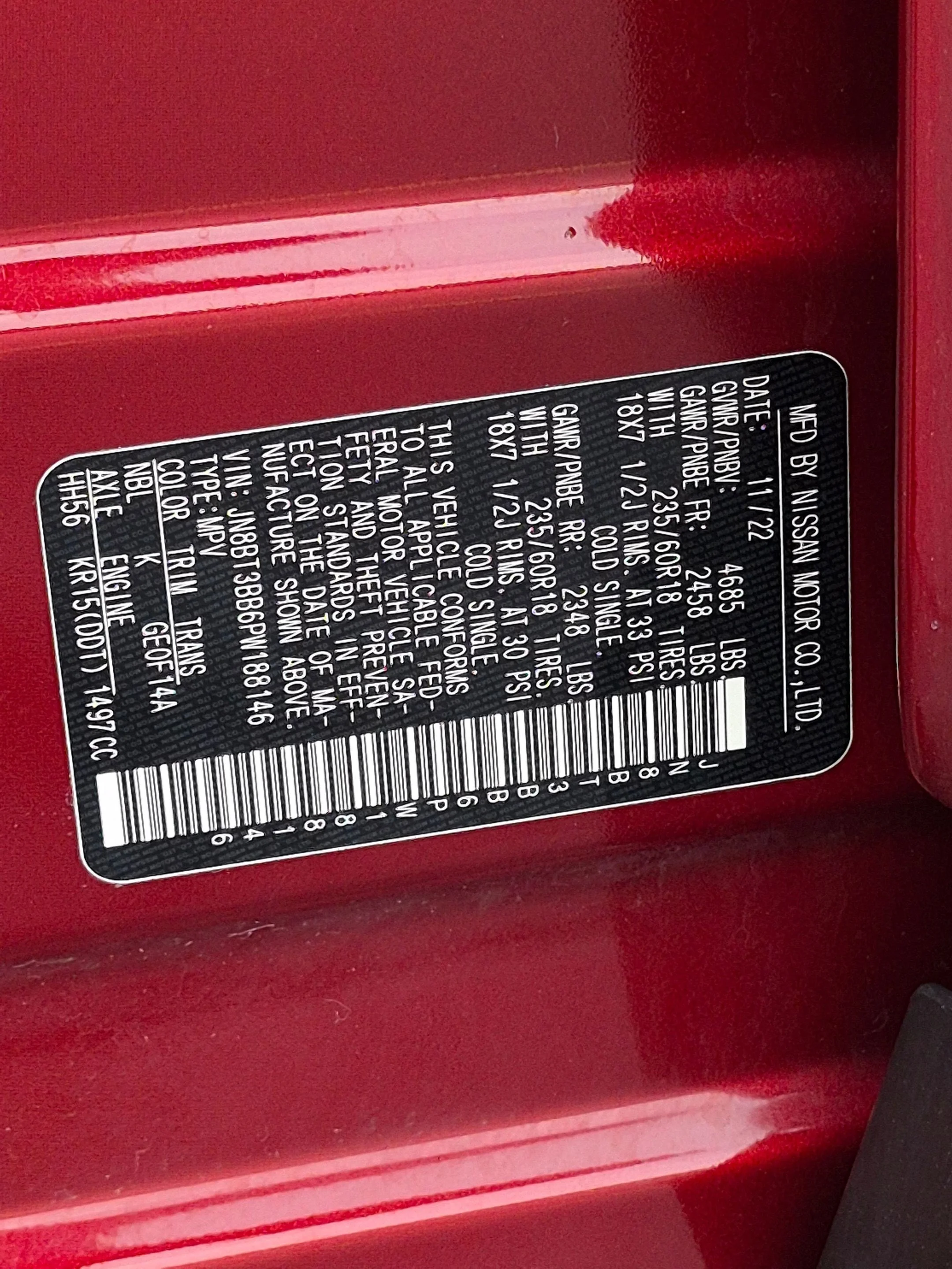 Used 2023 Scarlet Ember Tintcoat Nissan SV image 28