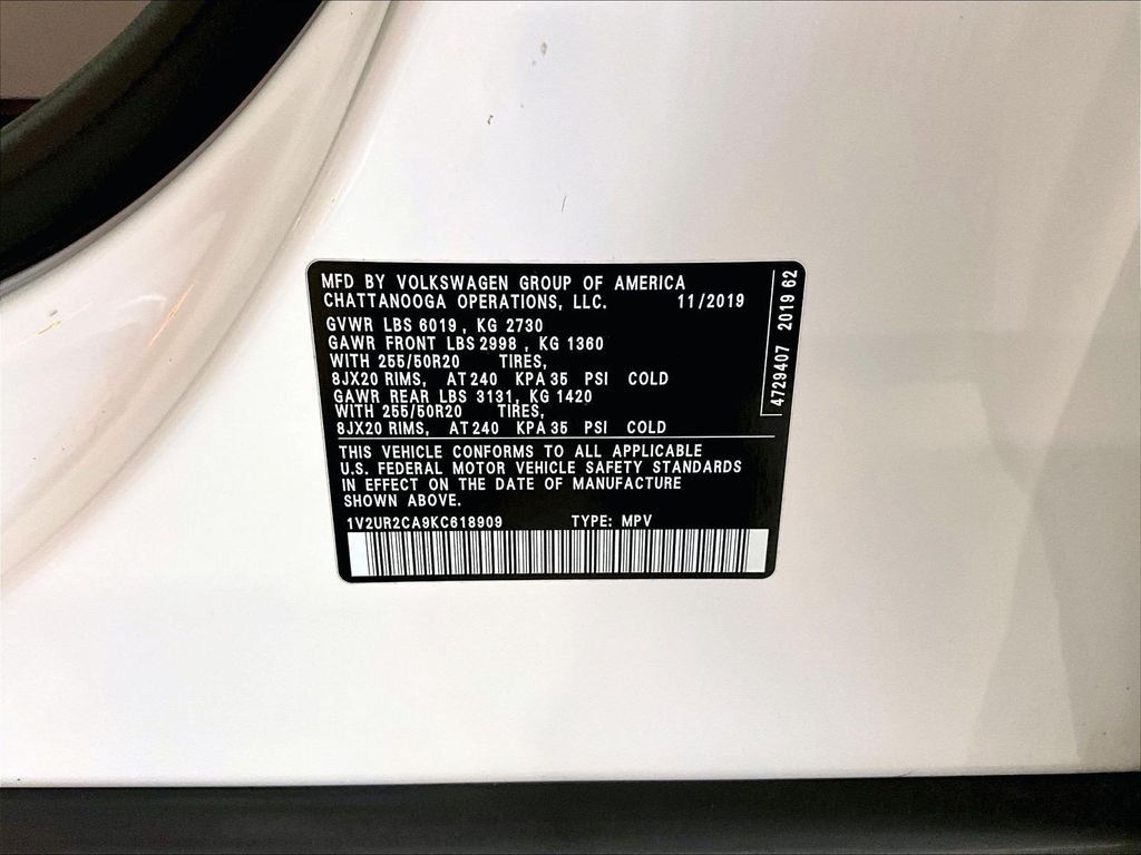 Used 2019 White Volkswagen 3.6L V6 SE image 37