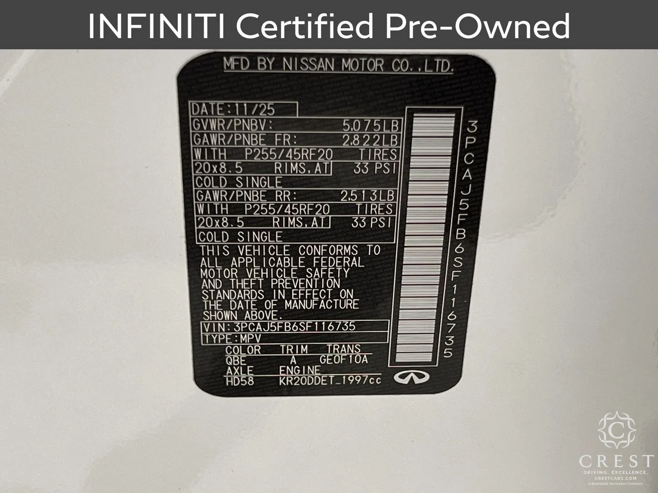 Certified Used 2025 Radiant White INFINITI SPORT image 27