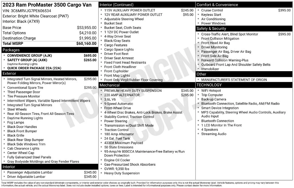Used 2023 RAM ProMaster Cargo Van Base with VIN 3C6MRVJG7PE606534 for sale in Elk River, Minnesota