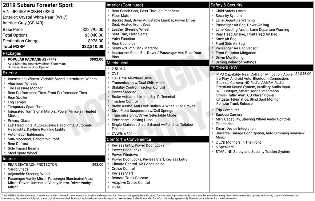 Used 2019 White Subaru Sport image 7