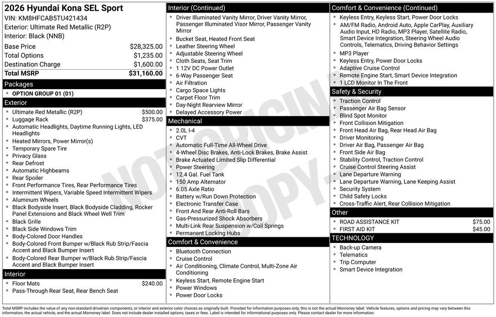New 2026 Red Hyundai SEL Sport image 3