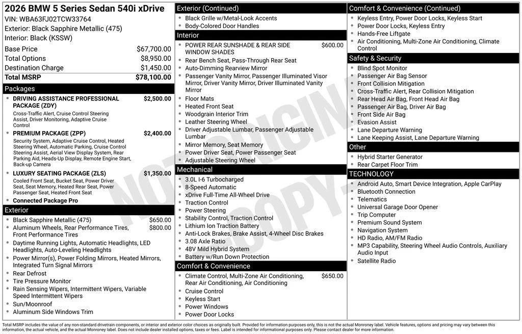 Certified Used 2026 Black Sapphire Metallic BMW 540i xDrive image 36