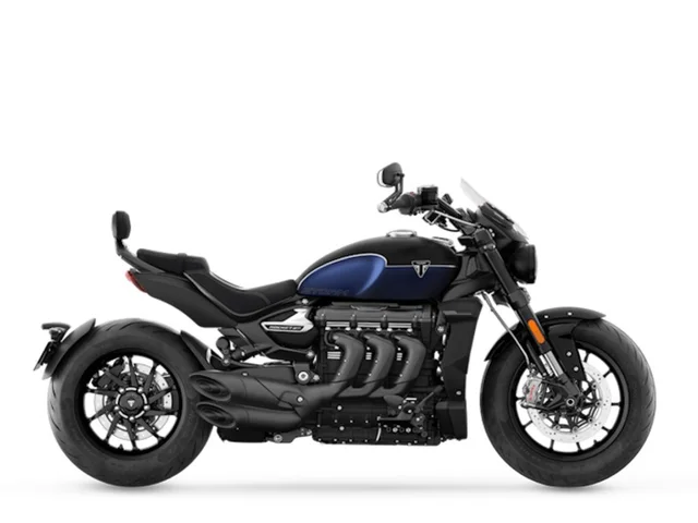 2025 Triumph Rocket 3 Storm GT Matte Sapphire Black and Satin Pacific Blue Storm GT